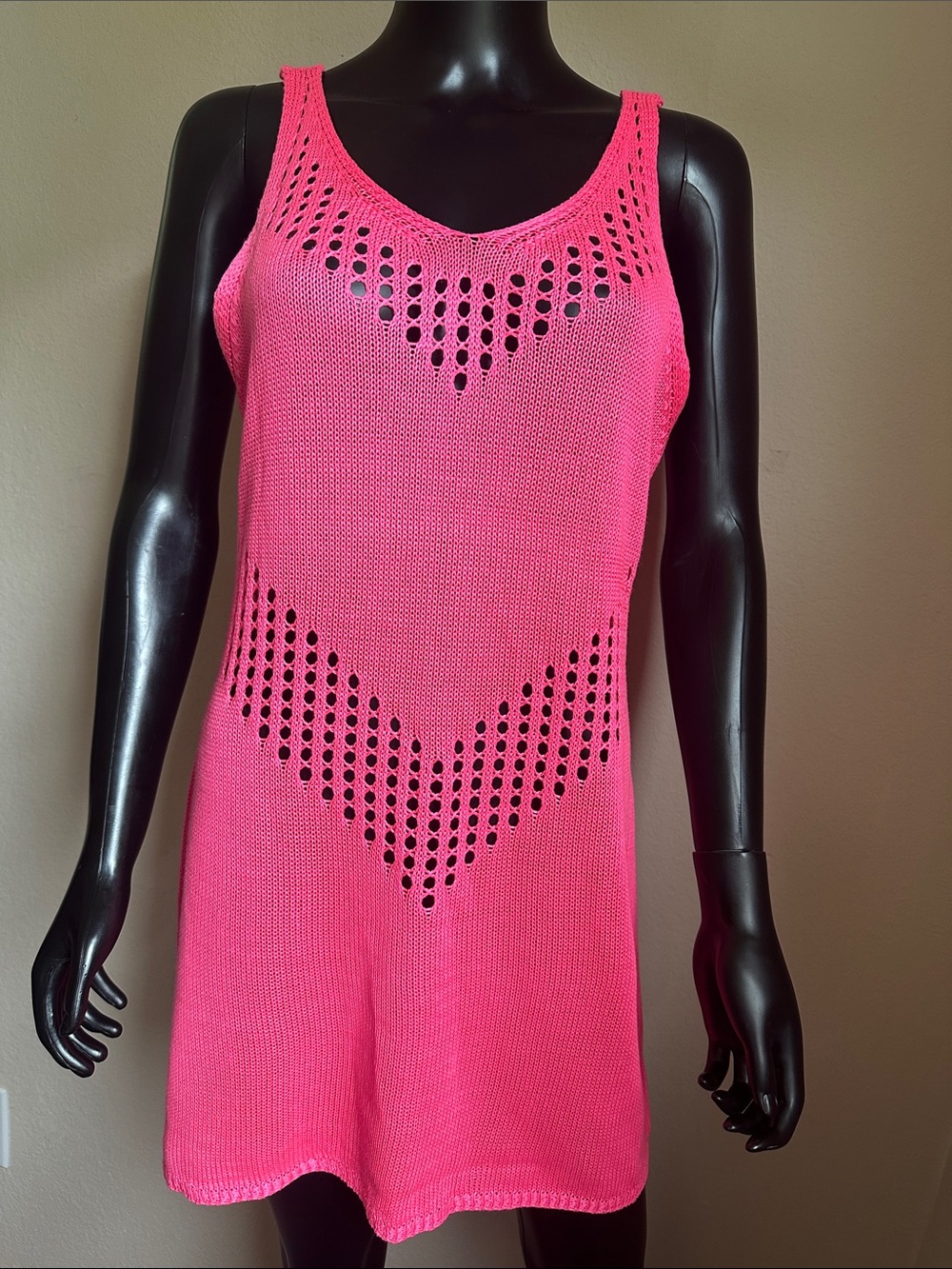 Hot Pink Open-Knit Tank Cover-Up Dress